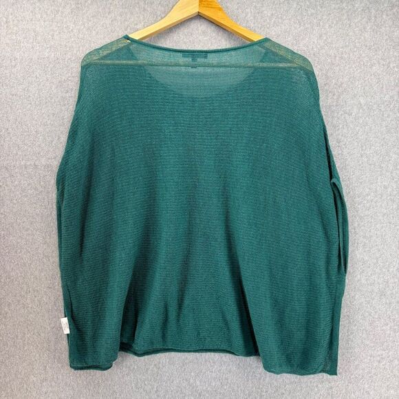Eileen Fisher Womens Large Wool Knit Short Sleeve Sweater Top Green Drape FLAWED - Picture 9 of 13